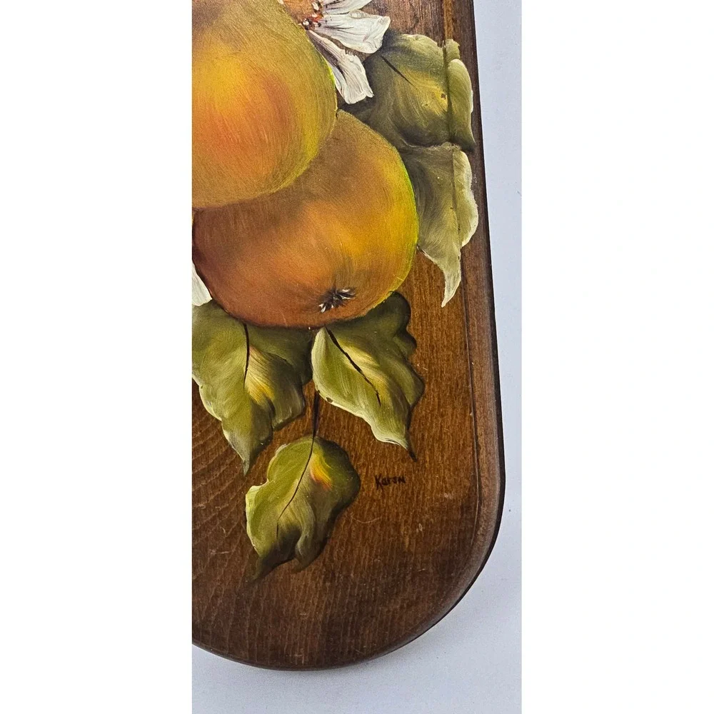 Vtg hand painted‎ oil painting of pears on wood wall decor Plaque cottagecore